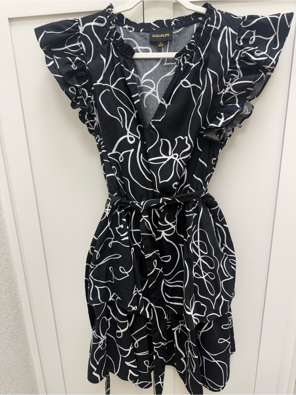 Sugarlips Black Dress with White Abstract Line Print